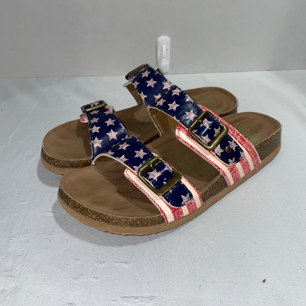 Target Womens American Flag Stars & Stripes Cork Slide Sandals Size 7 Patriotic
